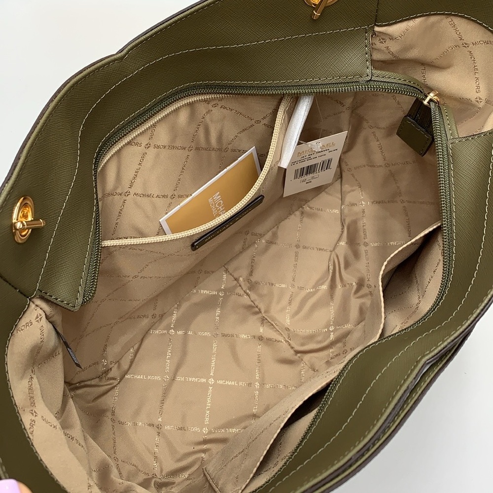 MICHAEL KORS 
Jet Set Large Logo Tote Chain Shoulder Bag 
COLOR OLIVE 
NWT - Picture 8 of 16